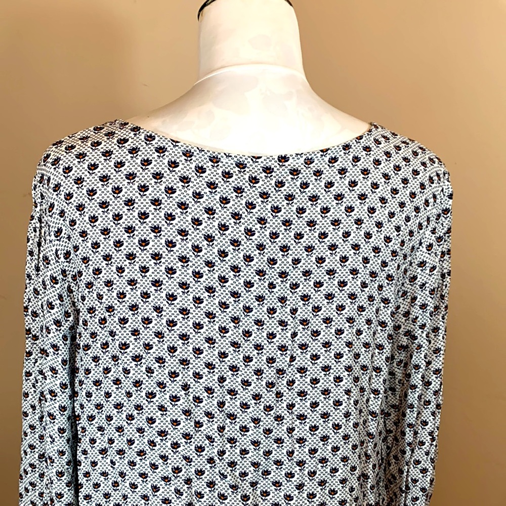 Loft Black & Red Floral Print on White Square Neck Long Sleeve Blouse - Picture 7 of 9